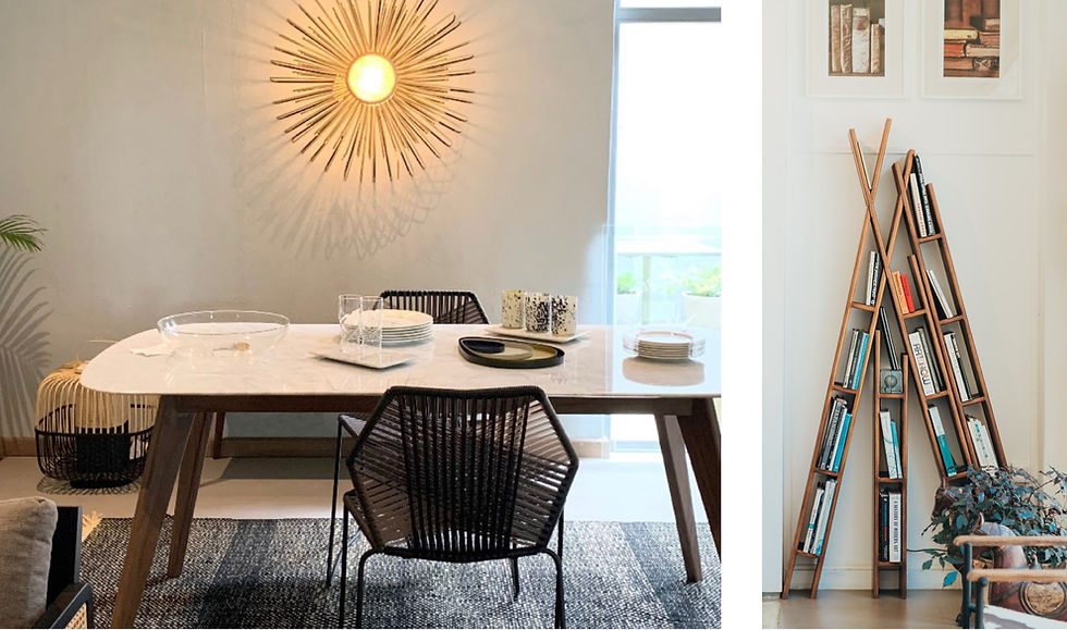 SURF TABLE: Oval table in hand-carved Carrara marble and teak.